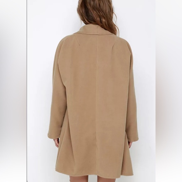 J.O.A Open Front Fringe Trim Detail Coat Tan Color Size M - Picture 5 of 9